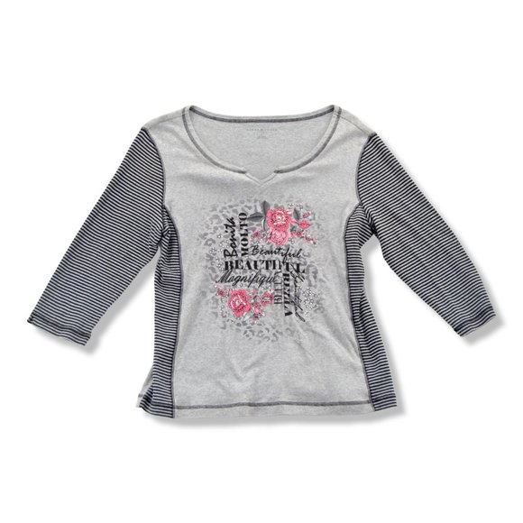 Karen Scott Tops - Karen Scott Women's Sport Long-Sleeve Crewneck Sweatshirt Gray Size Large